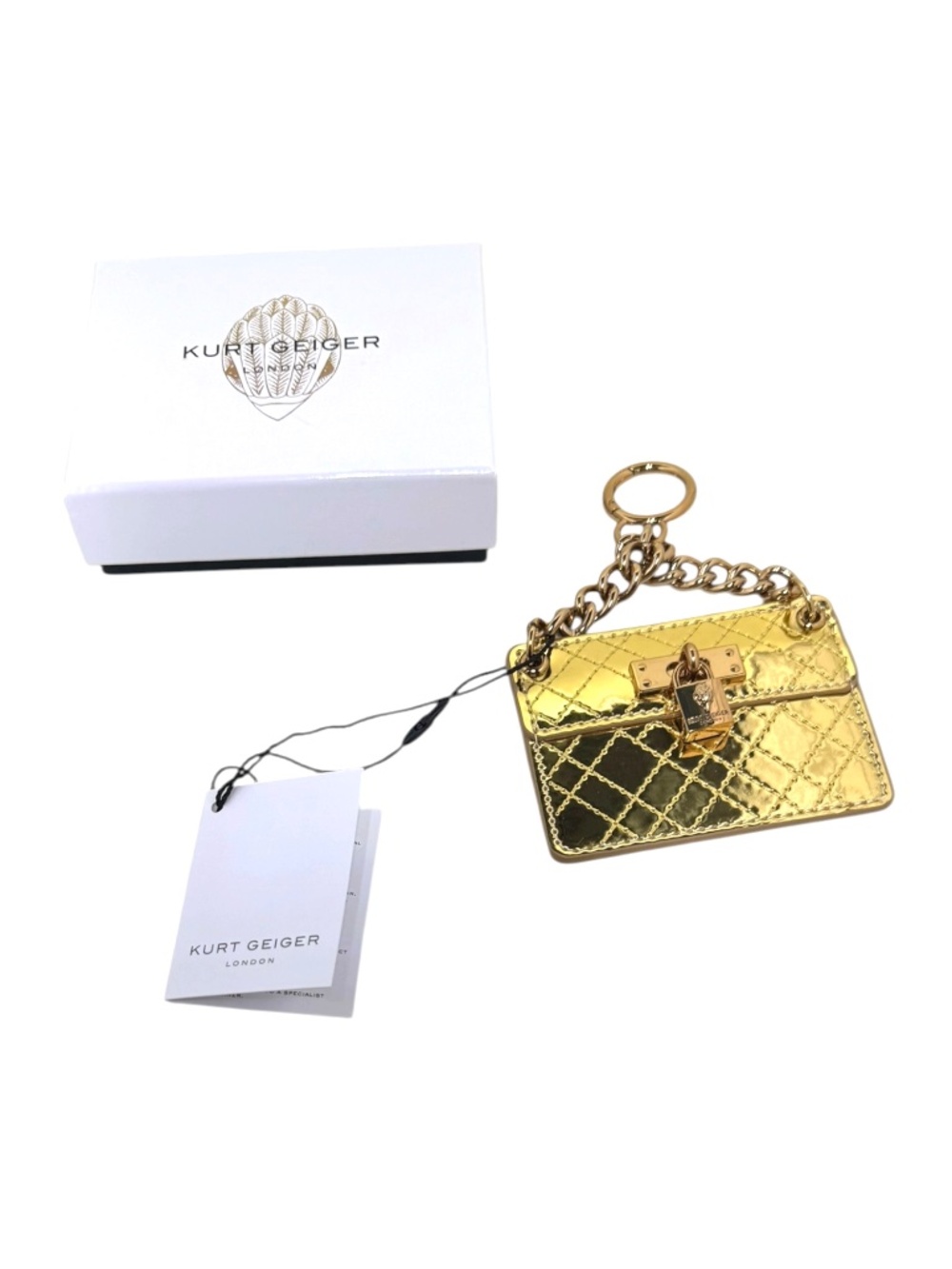 NWT Kurt Geiger London Gold Mini Bag Charm Keychain w Box All Inclusive